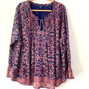 Lucky Brand Floral boho peasant Top 3X EUC